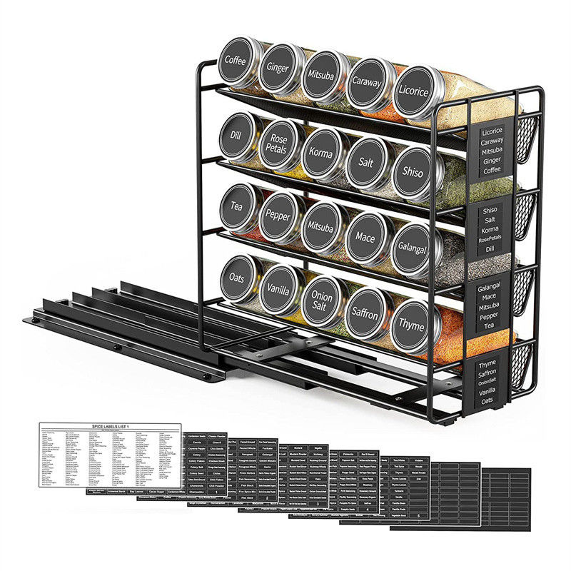 25.6*13*26cm Zwart Keuken Glijbaan Spice Rack Multi-Layer Storage Iron Organizer