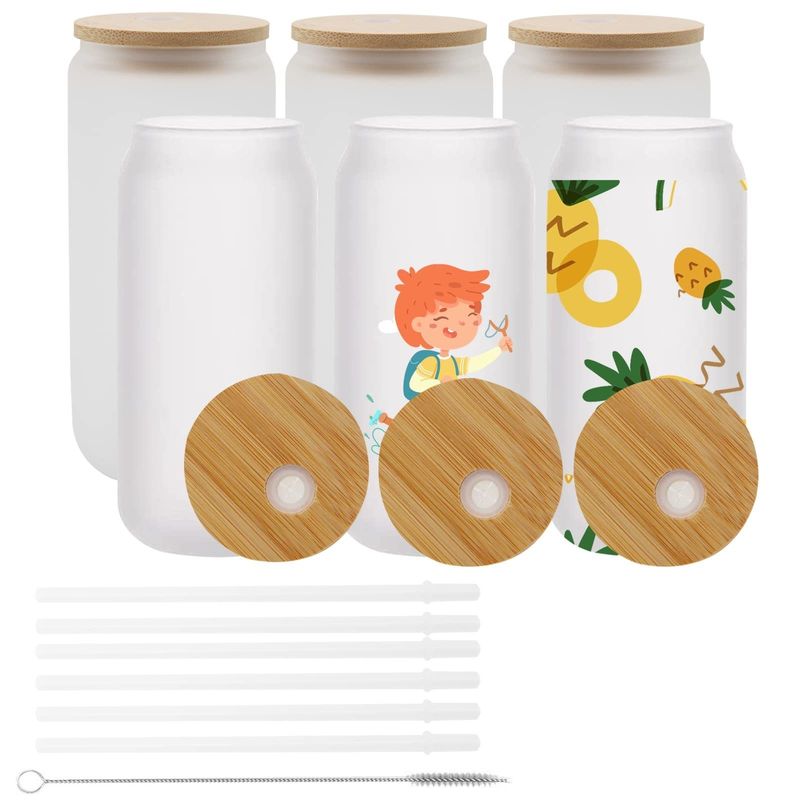 Natuurlijke gezonde 16oz bevroren bierglas met bamboe deksel en stro Het ultieme bar cadeau
