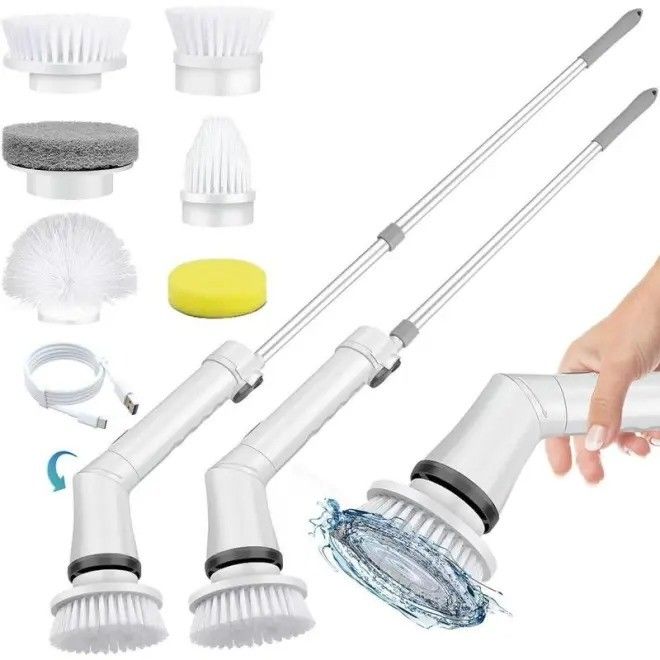 Witte elektrische plastic reinigingsborstel set topverkopende spin scrubber voor diep reiniging