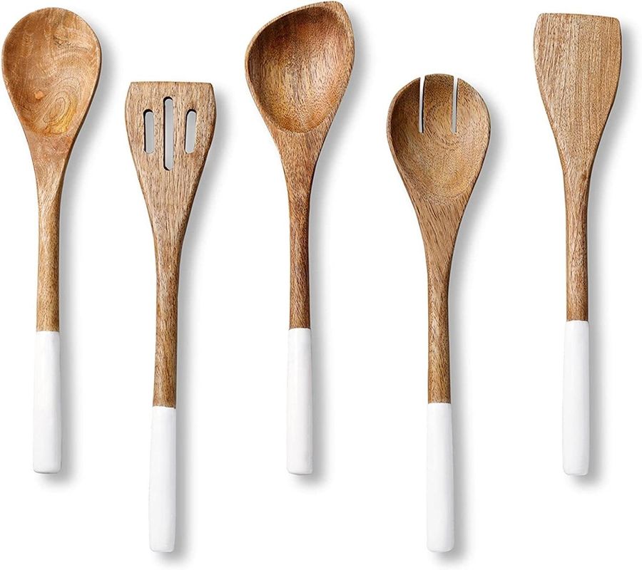 5 stukken Acacia Hout Keuken Kook Set Lepel Spatula Vork Slotted Turner Hoek Lepel
