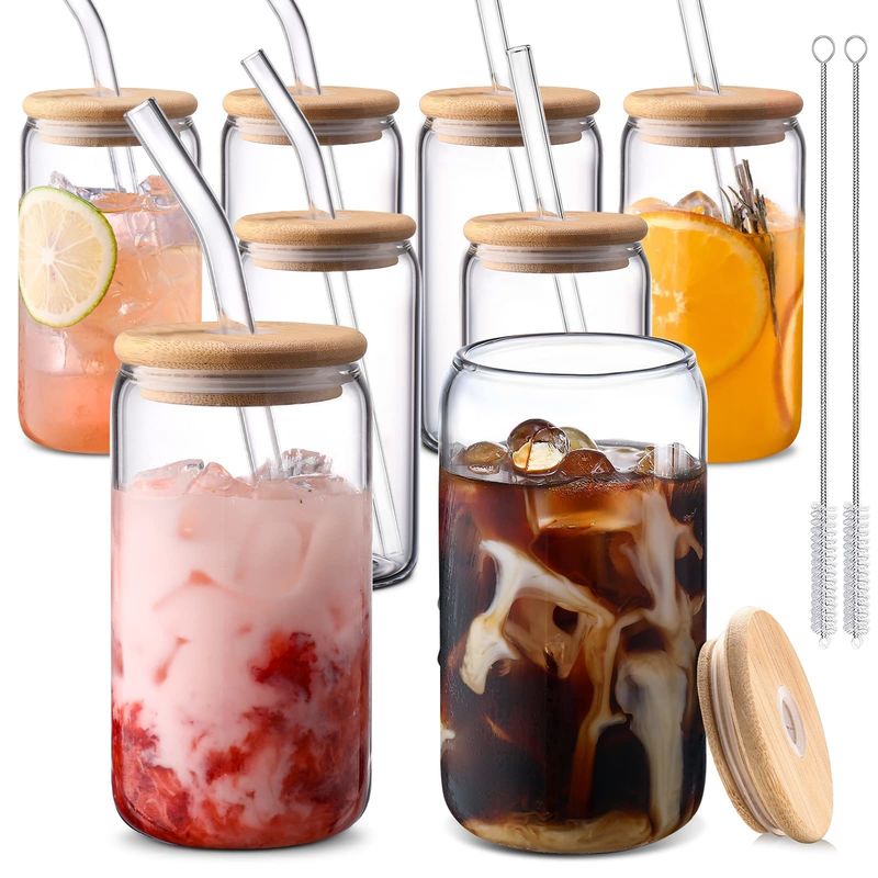 Feestgelegenheid Morden Luxe 16oz Clear Glass Mason Jug met bamboe deksel en stro
