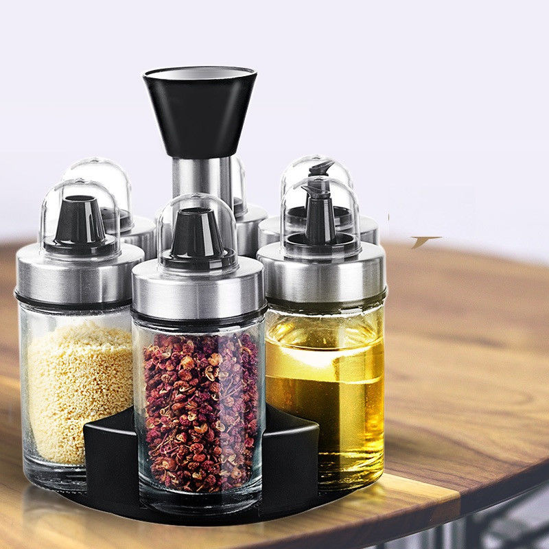 1.5 kg olie azijn dispenser set met 360 draaiende houder en roestvrijstalen flessen