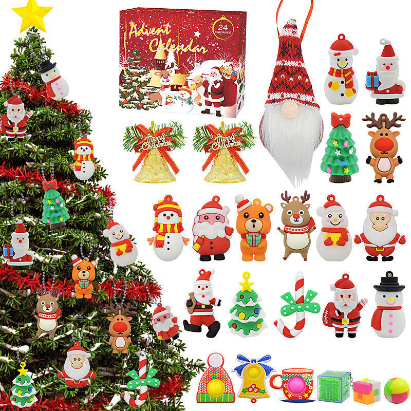 24 stuks Kerst Advent Kalender Blind Box Cartoon Fidget Squishy Toy voor Kinderen Speelgoed Set
