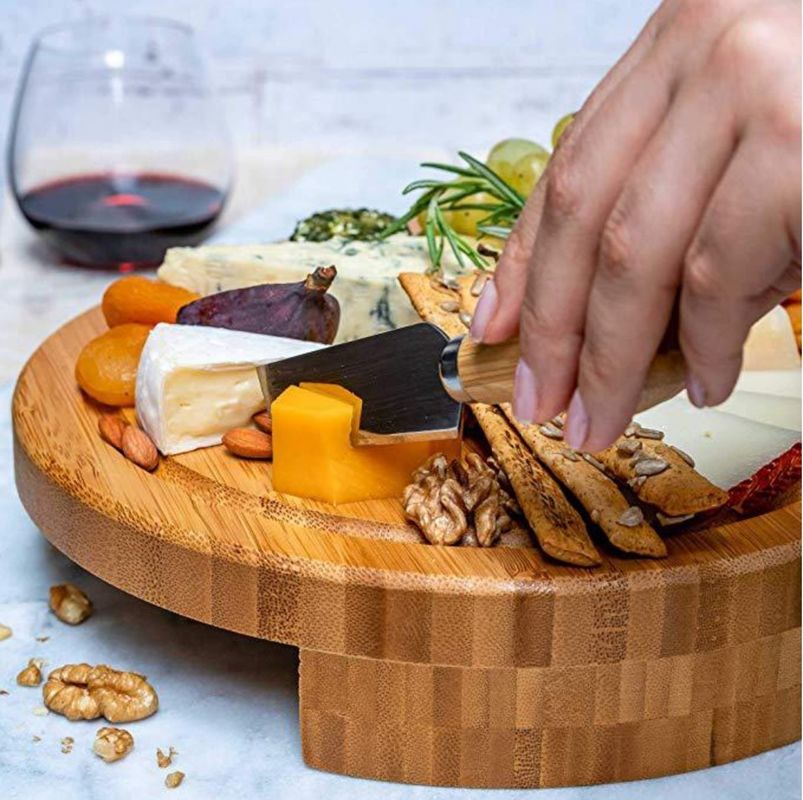 22.5*22.5*3.5cm Houten Bamboe Cheese Board Set voor OEM/ODM ondersteund